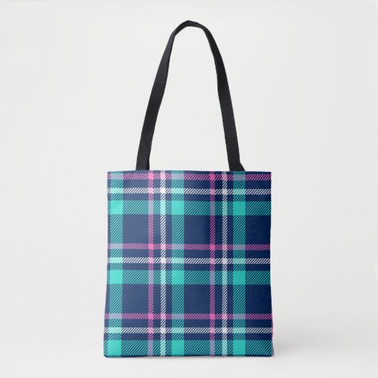 Tote Bag Plaid bleu et rose (Devant)