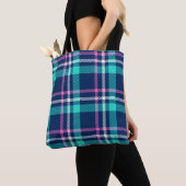 Tote Bag Plaid bleu et rose (De près)