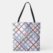 Tote Bag Plaid Blue Burgundy mignon Fille Nom Monogramme (Devant)