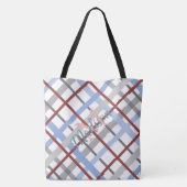 Tote Bag Plaid Blue Burgundy mignon Fille Nom Monogramme (Dos)