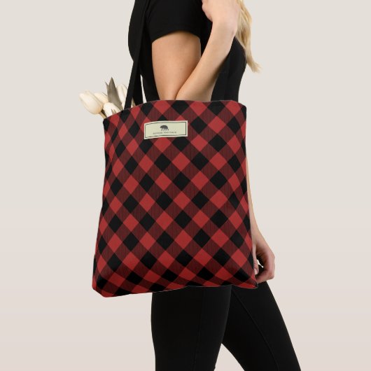 Tote Bag Plaid de Buffalo d'ours noir personnalisé (De près)