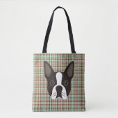 Tote Bag Plaid de tartan de chiot de Boston Terrier (Devant)