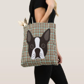 Tote Bag Plaid de tartan de chiot de Boston Terrier (De près)