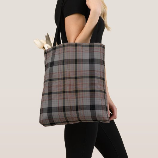 Tote Bag Plaid de tartan rouge noir gris de Taupe (De près)