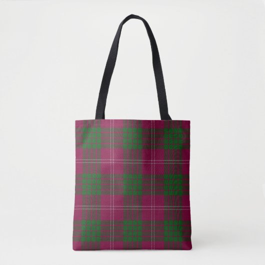 Tote Bag Plaid de tartan vert pourpre de Crawford de clan (Devant)