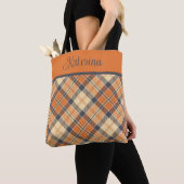 Tote Bag Plaid diagonal - Orange, Gris, Pêche Personnalisé (De près)