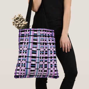 Tote Bag Plaid en bleu ardoise, orchidée, noir & blanc