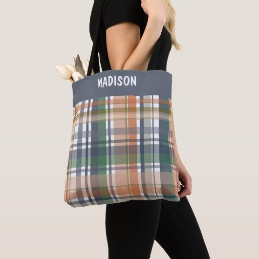 Tote Bag Plaid moderne tendance (De près)