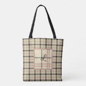 Tote Bag Plaid noir et crème personnalisé (Dos)
