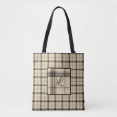 Tote Bag Plaid noir et crème personnalisé (Devant)