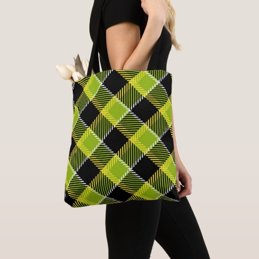 Tote Bag Plaid Noir Et Vert (De près)