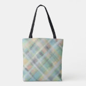 Tote Bag Plaid pastel monogrammé vert gris jaune sarcelle (Dos)