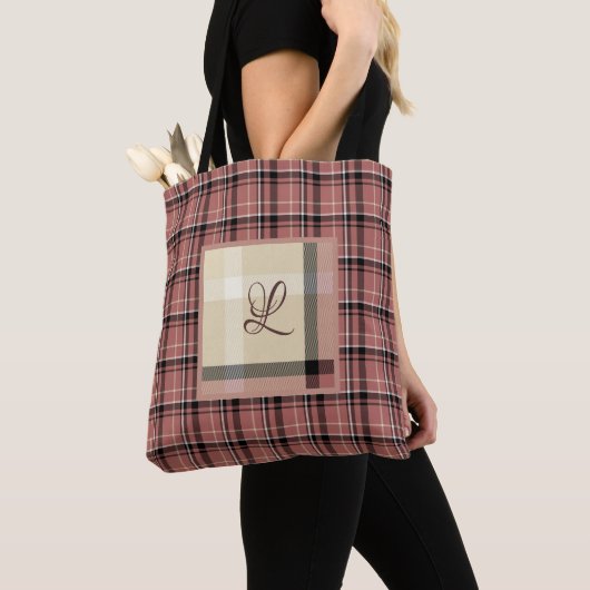 Tote Bag Plaid rose et crème (De près)