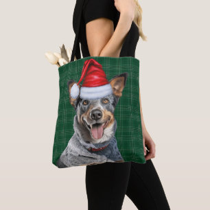 Tote Bag Plaid saisonnier de chien de berger bleu de Noël