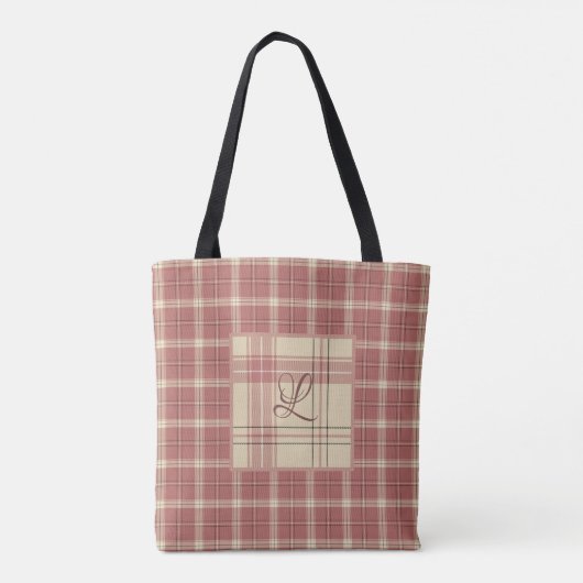 Tote Bag Plaid saumon et crème (Dos)