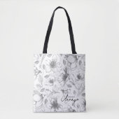 Tote Bag Plan floral esquissé Motif gris/Wht ID939 (Devant)