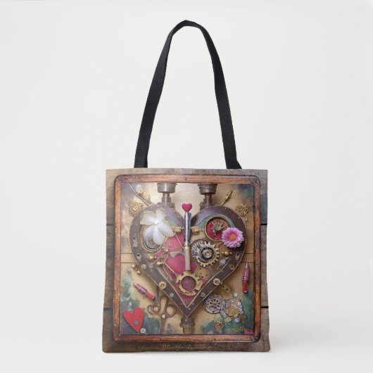 Tote Bag Planche à lèvres Fleurs Coeur Steampunk Series (Devant)