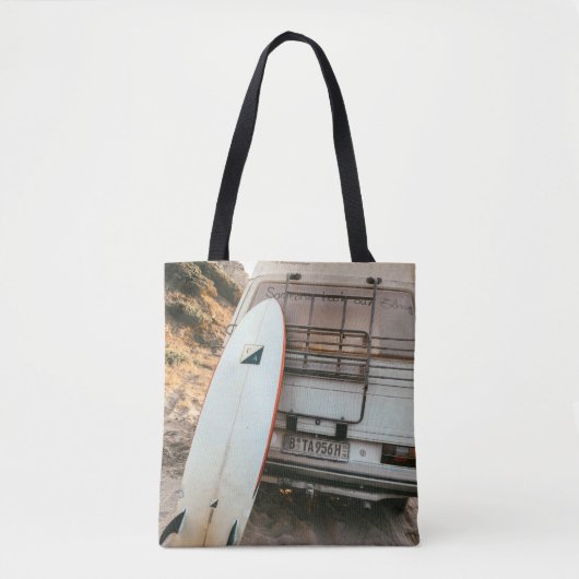 Tote Bag Planche de surf blanche et noire (Devant)