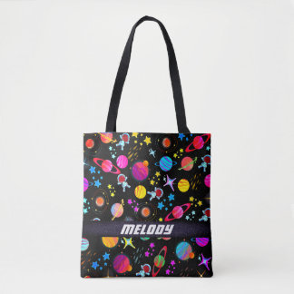 Tote Bag planète spatiale colorée galaxie étoiles motif