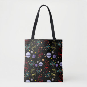 Tote Bag Planètes, étoiles et Rocket Ships