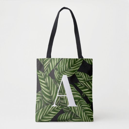 Tote Bag Plante de feuille tropicale moderne Imprimer Monog (Devant)
