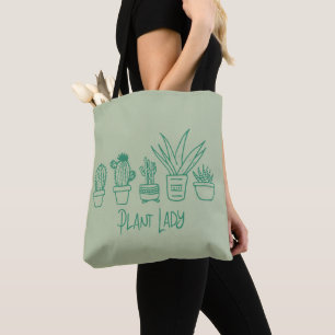 Tote Bag Plante Lady Cactus Jardin Succulent en vert