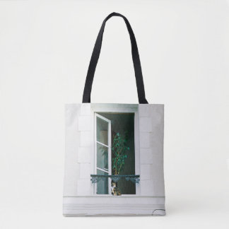 TOTE BAG PLANTE VERT SUR FENÊTRE BLANCHE