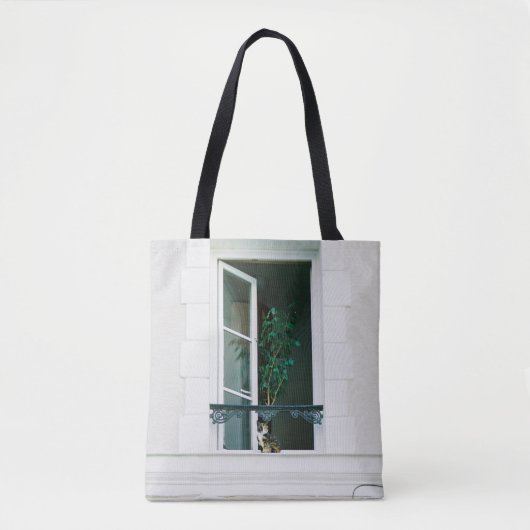 TOTE BAG PLANTE VERT SUR FENÊTRE BLANCHE (Devant)