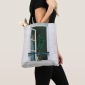 TOTE BAG PLANTE VERT SUR FENÊTRE BLANCHE (De près)