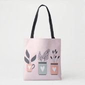 Tote Bag Plantes de pot moderne rose et gris pastel (Devant)