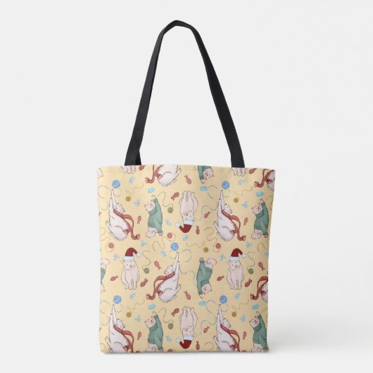 Tote Bag Playful Christmas Cats with Yarn and Holiday Motif (Dos)