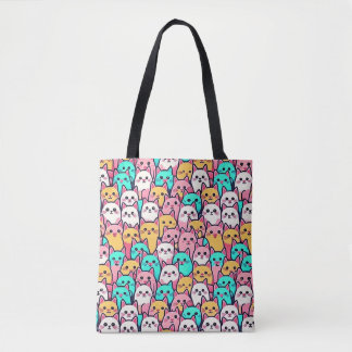 Tote Bag Playful Minimalist Cats in Multi-Coloured Pastels