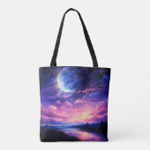 Tote Bag Pleine lune Céleste Étoiles Nuages Mystique Violet (Dos)