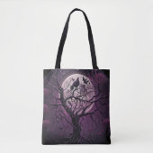 Tote Bag Pleine lune Ciel Violet Oiseaux noirs Halloween (Devant)
