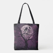 Tote Bag Pleine lune Ciel Violet Oiseaux noirs Halloween (Dos)