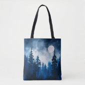Tote Bag Pleine lune forestière éffrayante Halloween bleu e (Devant)