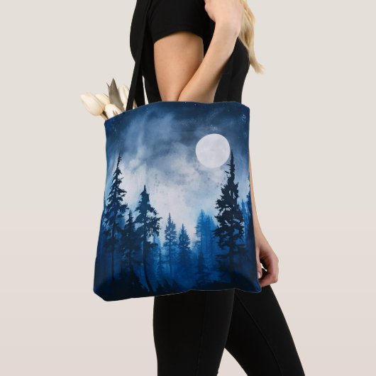 Tote Bag Pleine lune forestière éffrayante Halloween bleu e (De près)