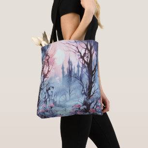 Tote Bag Pleine lune forestière éffrayante Halloween bleu e
