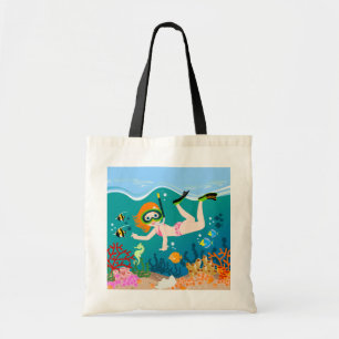 Tote Bag Plongée en apnée avec fille aux poissons tropicaux