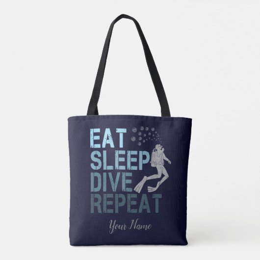 Tote Bag Plongée Scuba Manger Sleep Dive Répéter en disant (Dos)