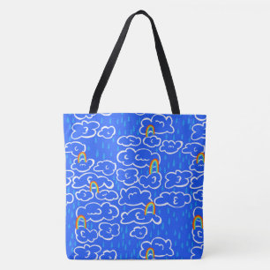 Tote Bag Pluie de nuages colorés Motif bleu ciel