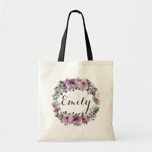Tote Bag Plum Mauve Rustique Purple Floral Vert Favoriser (Devant)