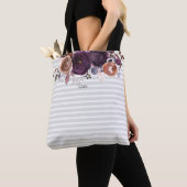 Tote Bag Plum pourpre et monogramme floral bordeaux (De près)