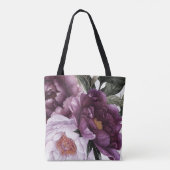 Tote Bag Plum pourpre foncé Peonies roses Vert | (Dos)