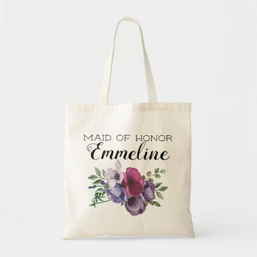 Tote Bag Plum Purple Floral Verdure Maid of Honor (Devant)