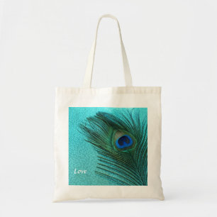 Tote Bag Plume bleue de paon d'Aqua métallique