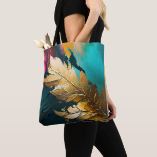 Tote Bag Plume Doré – Élégance Abstraite Luxueuse