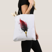 Tote Bag Plume rouge avec pointe en or (De près)
