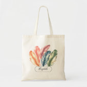 Tote Bag Plumes aquarelles colorées Nom écriture noire (Devant)