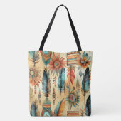 Tote Bag Plumes bleues de la tribu Aztec Boho (Dos)